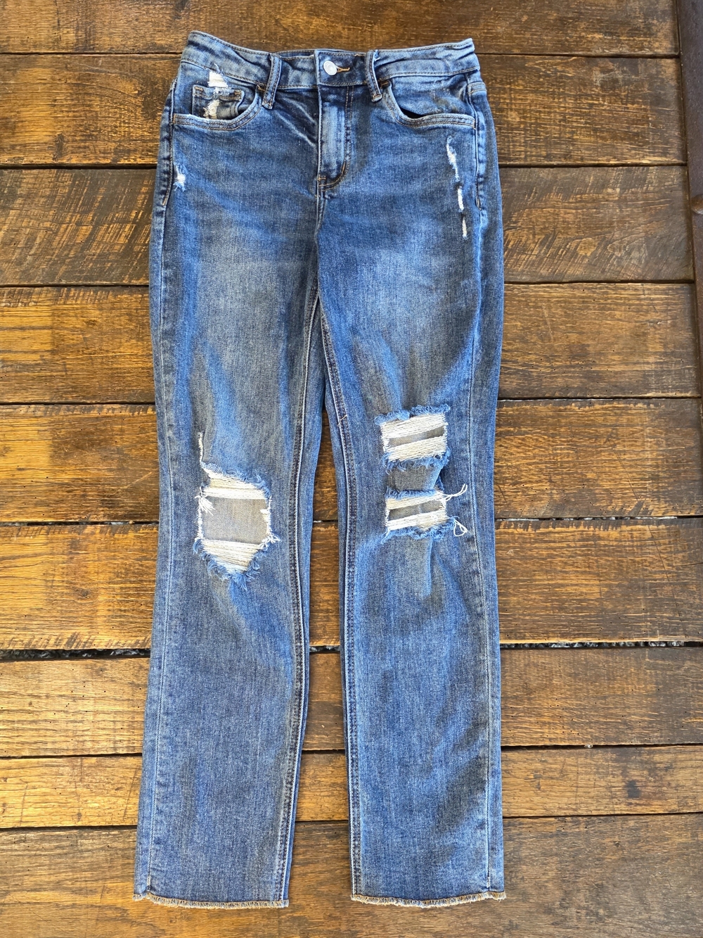 LOVERVET by Vervet Size 26 Distressed Straight Leg Jeans Raw Hem Y2K / Grunge